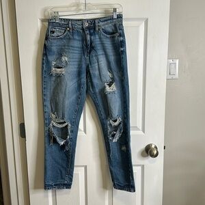 KanCan 1/24, Mom Jean Straight Leg distressed denim jeans